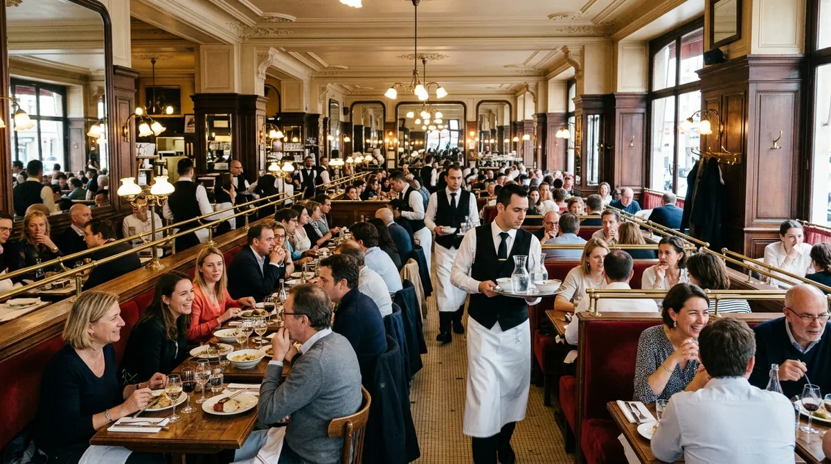 Salle de brasserie parisienne en service