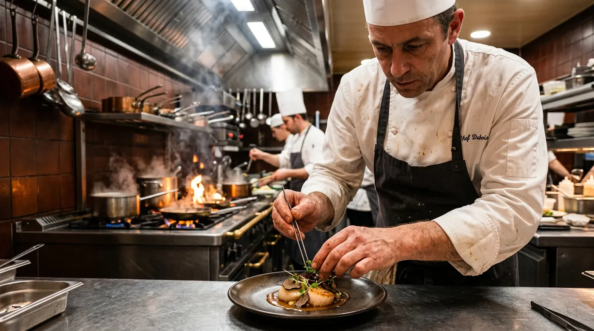 Cuisine professionnelle d'un restaurant français en plein service