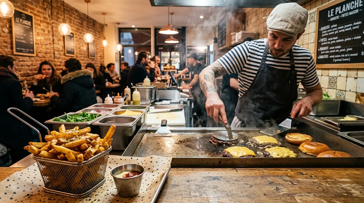 Cuisine de fast-food français en plein service