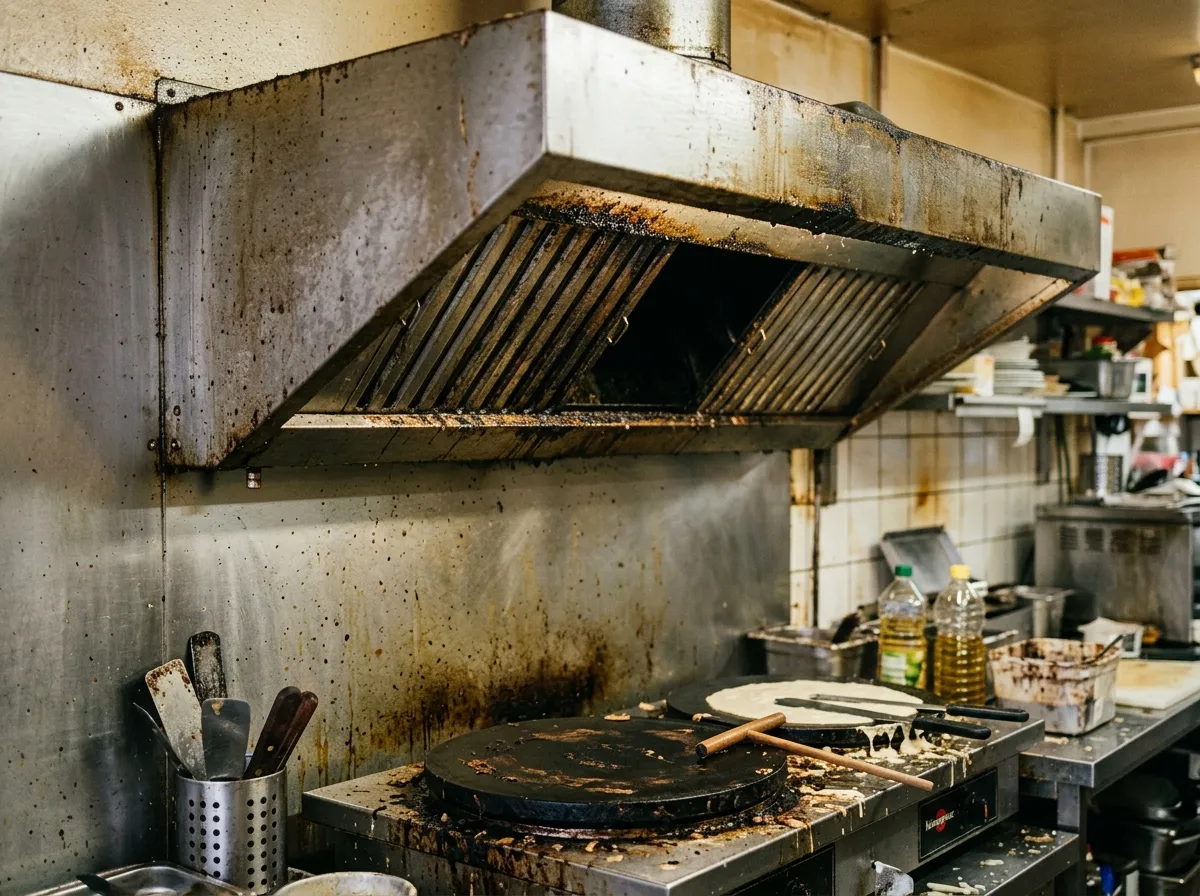 Cuisine de crêperie avec hotte au-dessus du billig