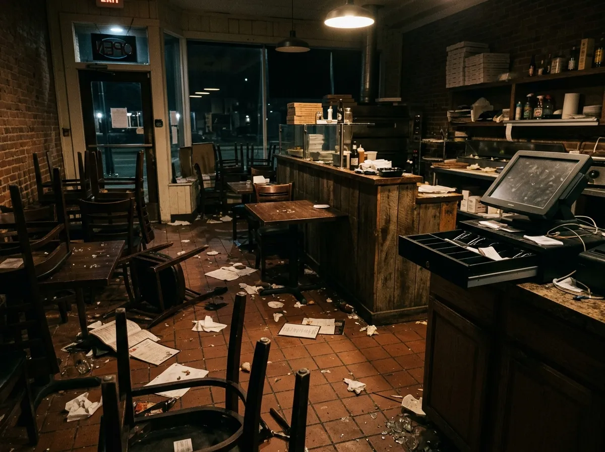 Devanture de pizzeria la nuit