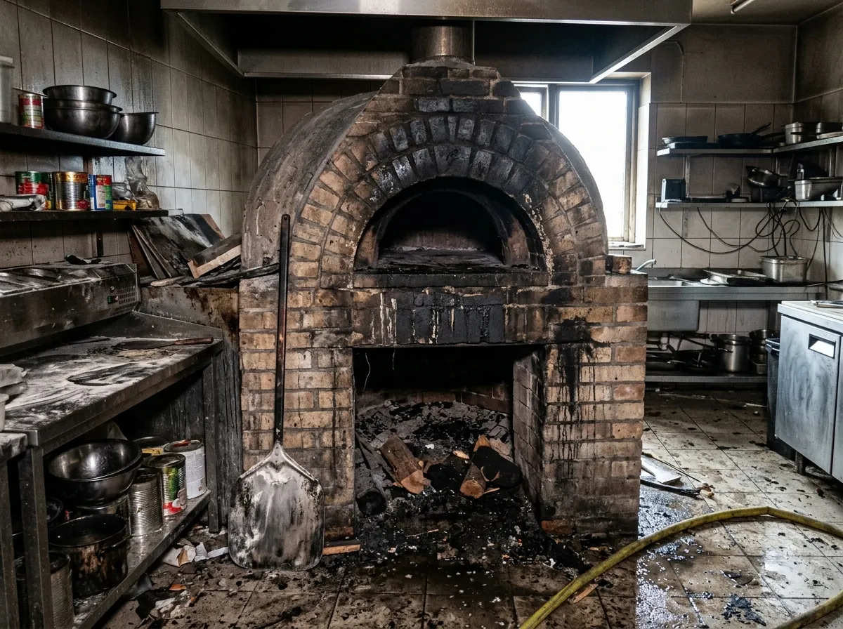 Pizzaiolo devant un four à bois en activité