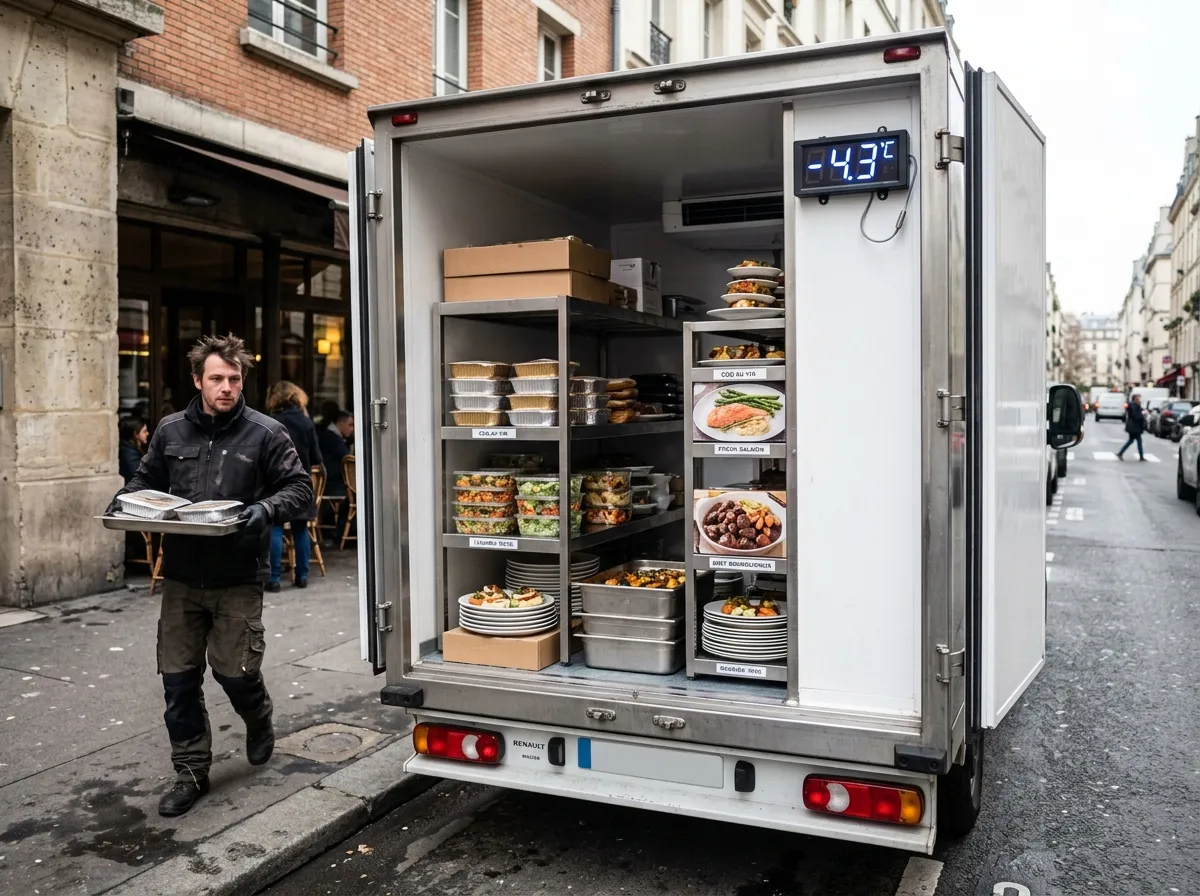 Camion réfrigéré de traiteur en livraison