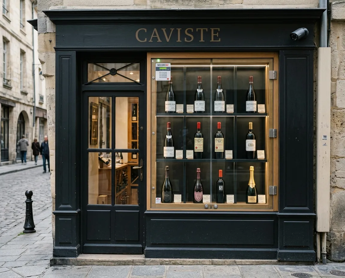 Cave de caviste avec étagères de bouteilles