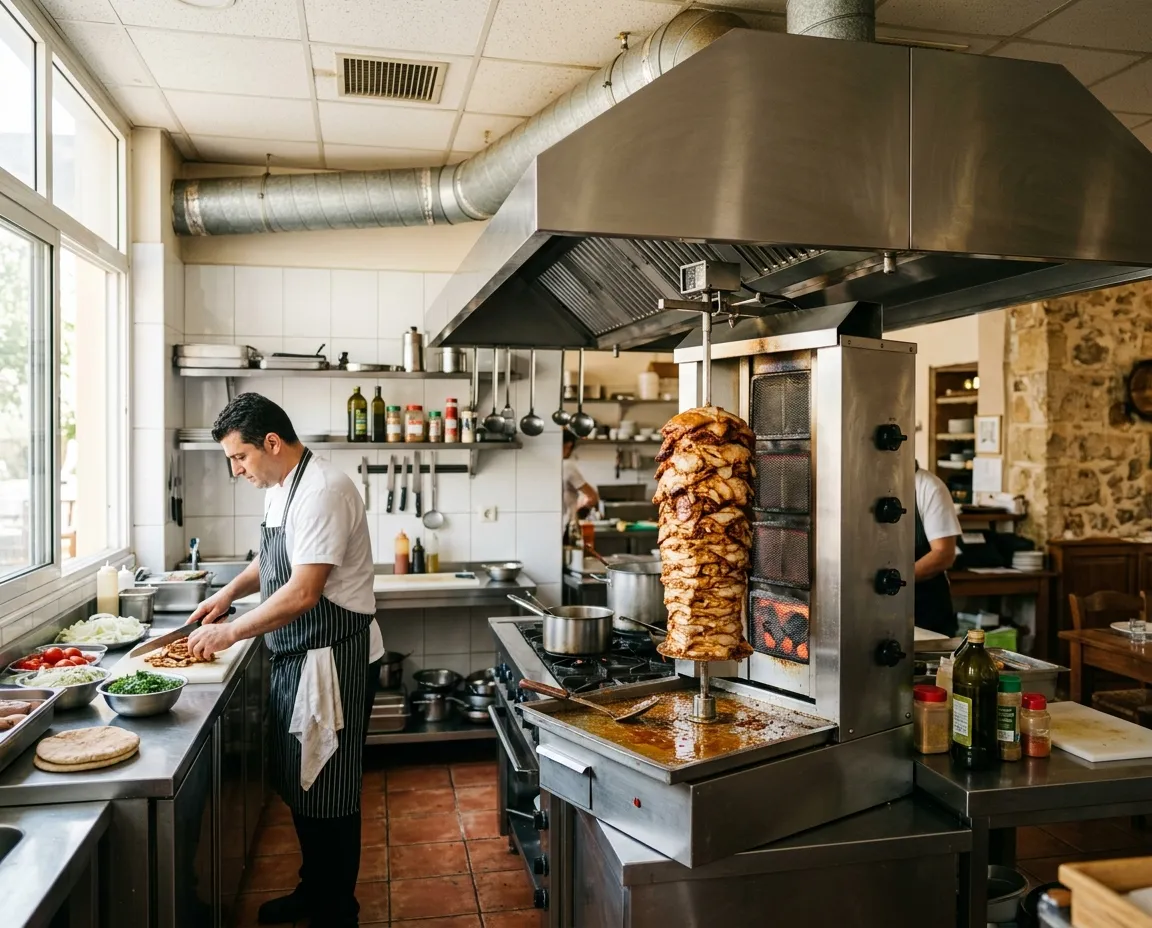 Broche verticale de kebab en cuisson