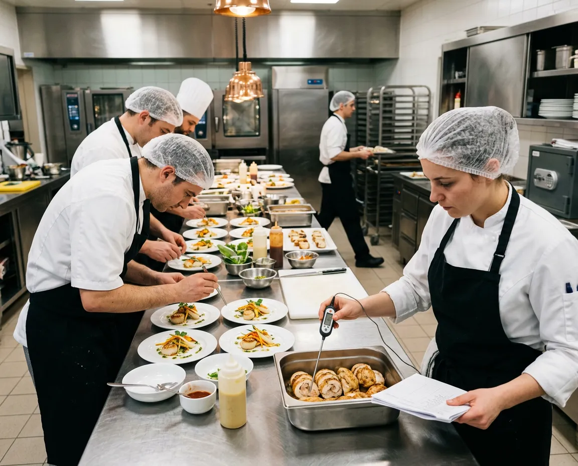 Plat traiteur en cuisine professionnelle